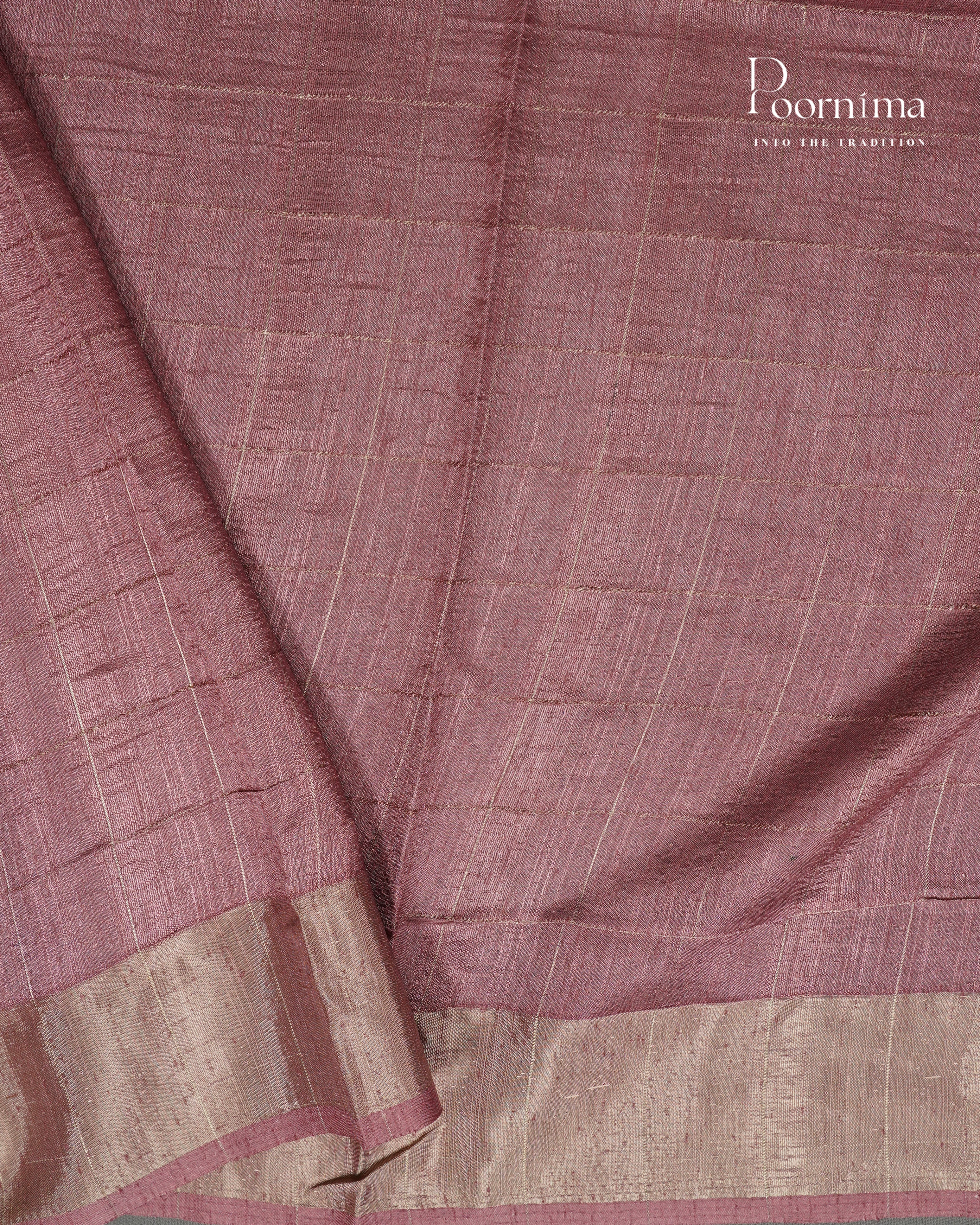 PEACH & ONION PINK - SEMI TUSSAR SAREE WITH ALLOVER PRINT, ZARI CHECKS AND ZARI BORDER