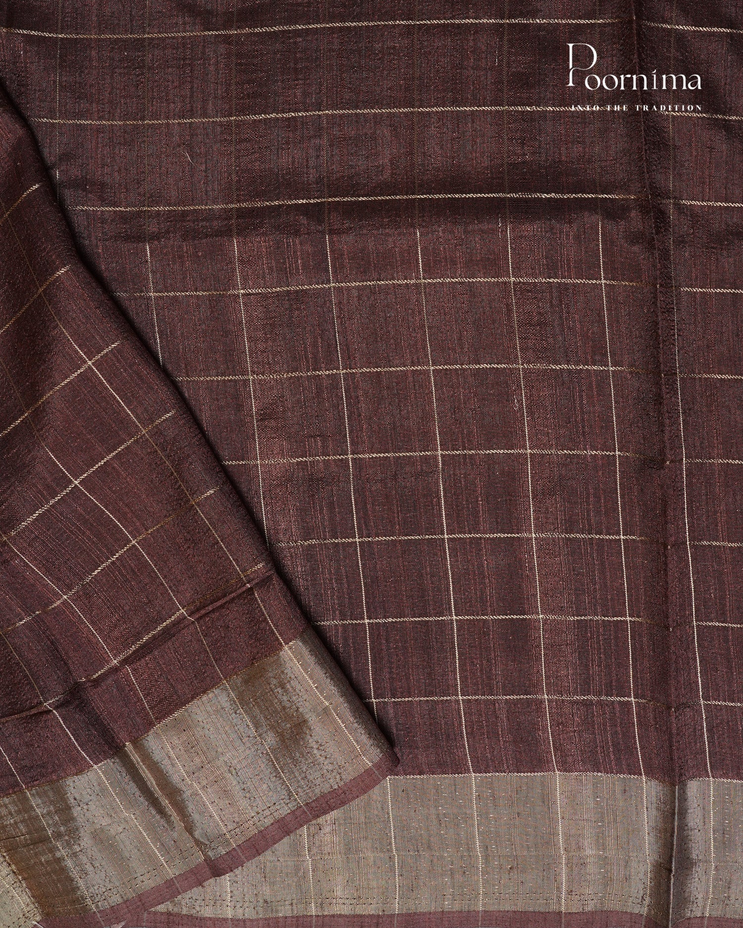 RED & MAROON - SEMI TUSSAR SAREE WITH ALLOVER PRINT, ZARI CHECKS AND ZARI BORDER