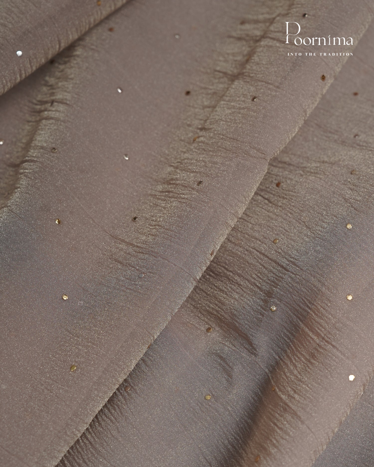 Dark Cream  - CRUSHED ORGANZA SAREE WITH TUSSAR EMBROIDERY BORDER