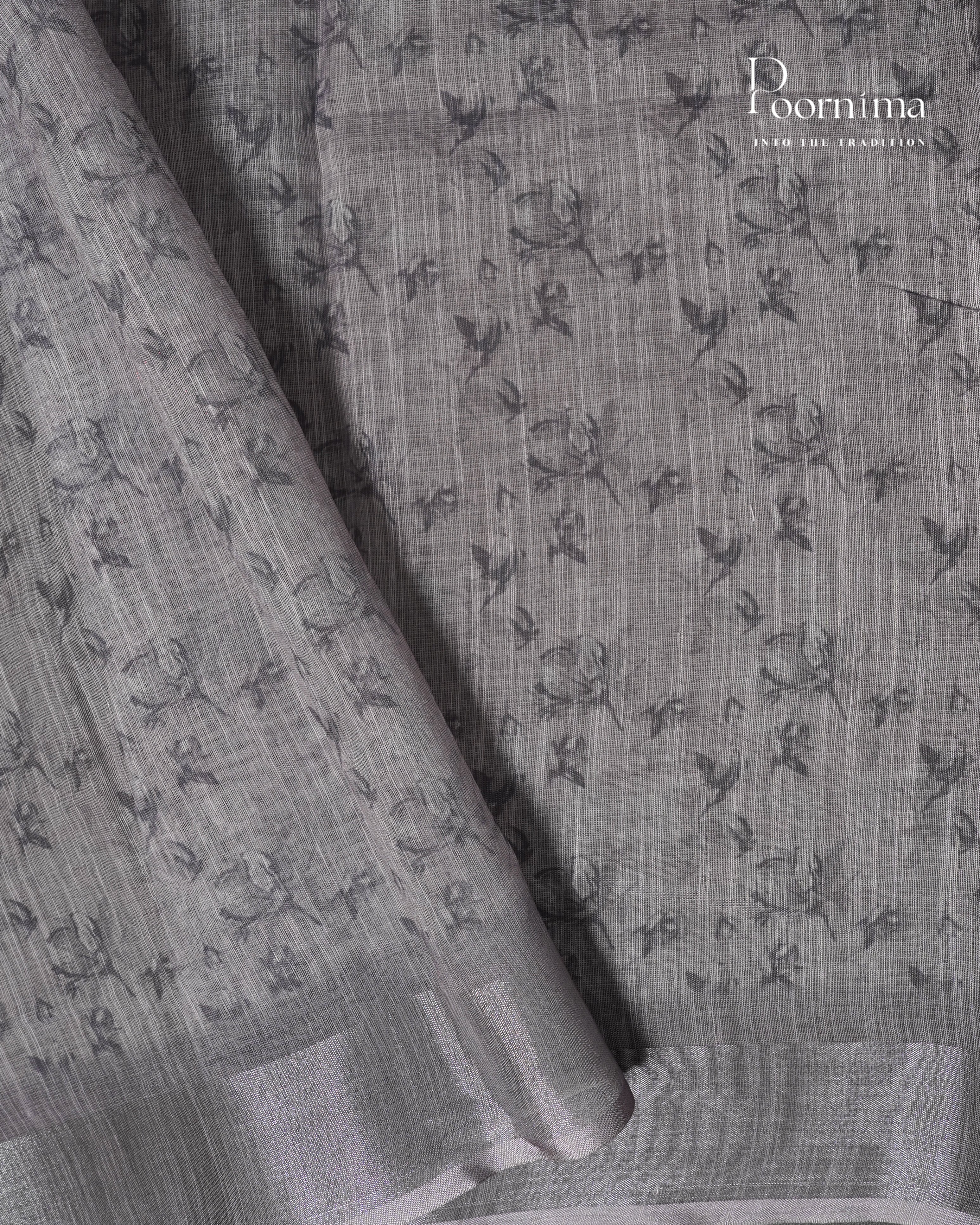 BABY PINK & GREY - LINEN SAREE WITH ALLOVER DIGITAL PRINT AND ZARI BORDER