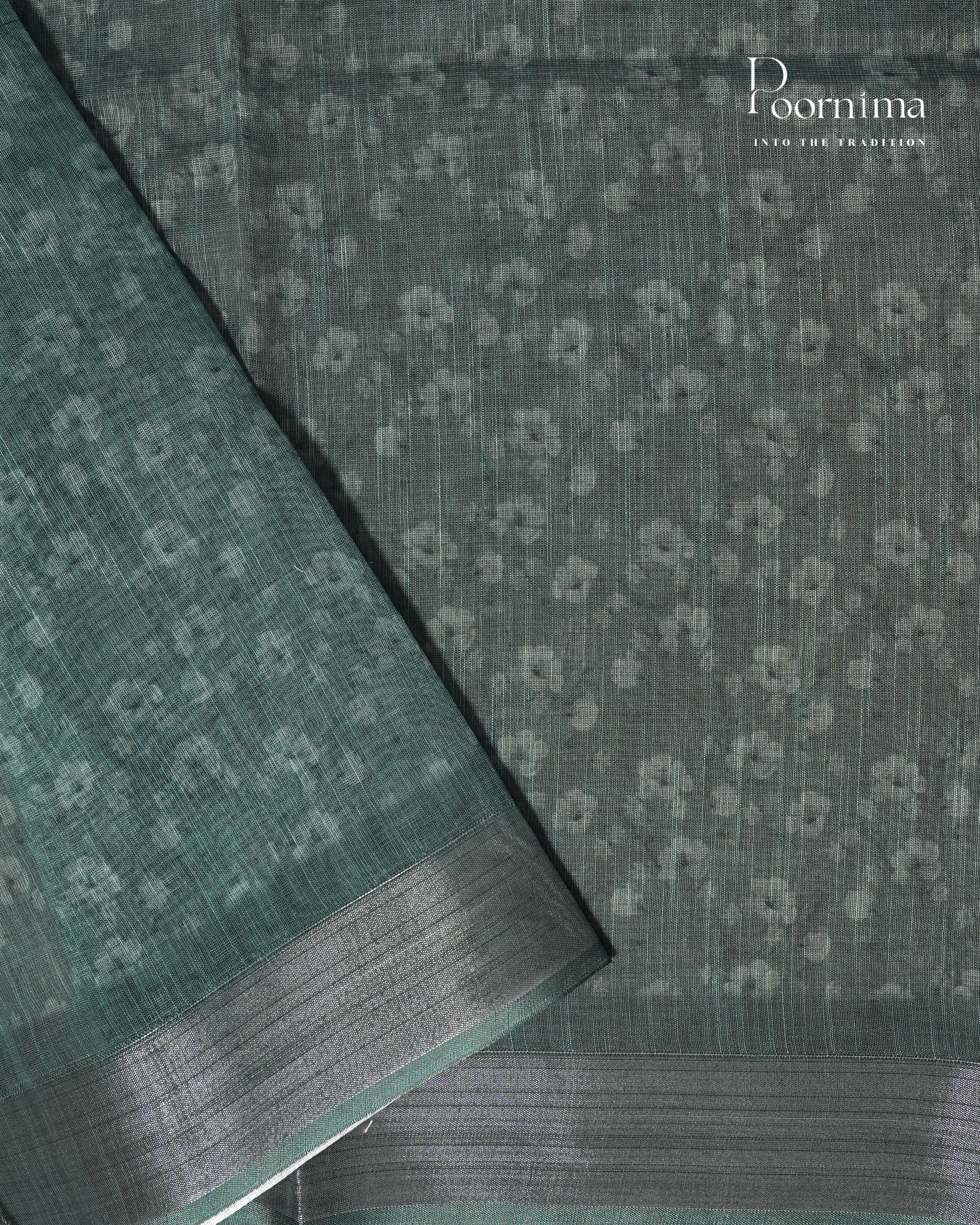 OLIVE GREEN - LINEN SAREE WITH ALLOVER DIGITAL PRINT AND ZARI BORDER