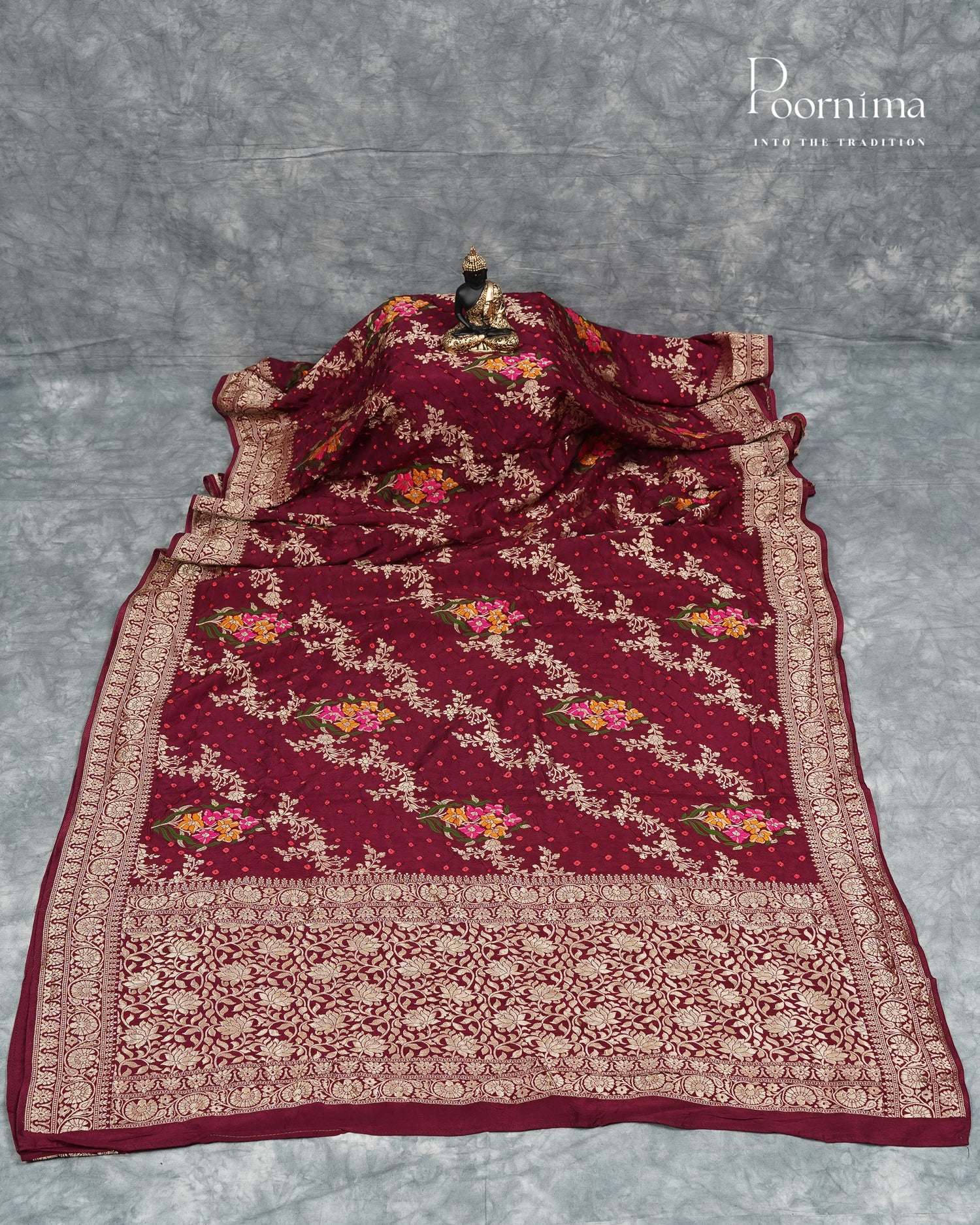 Tussar Georgette Sraee Maroon combination with Zari woven all over