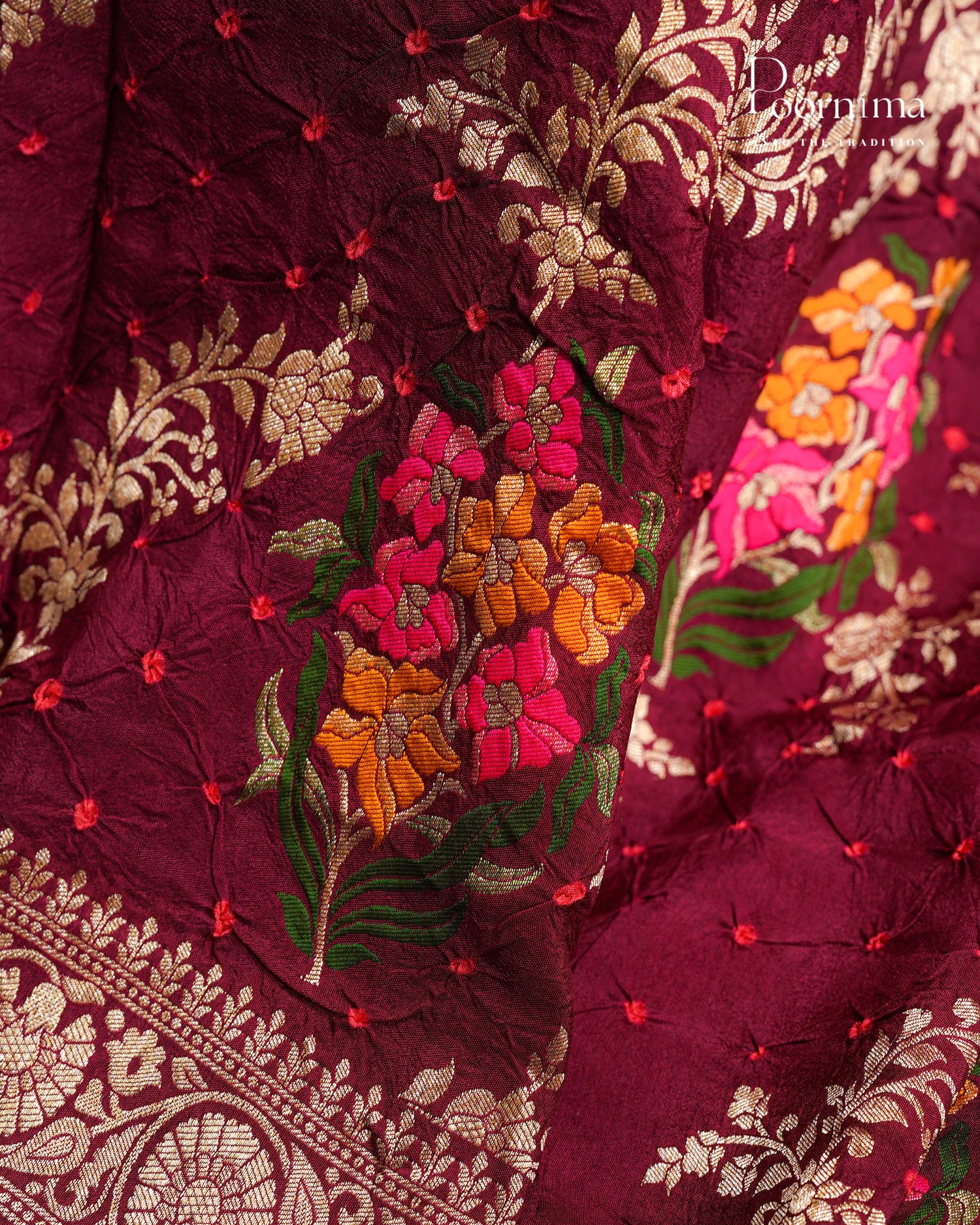 Tussar Georgette Sraee Maroon combination with Zari woven all over