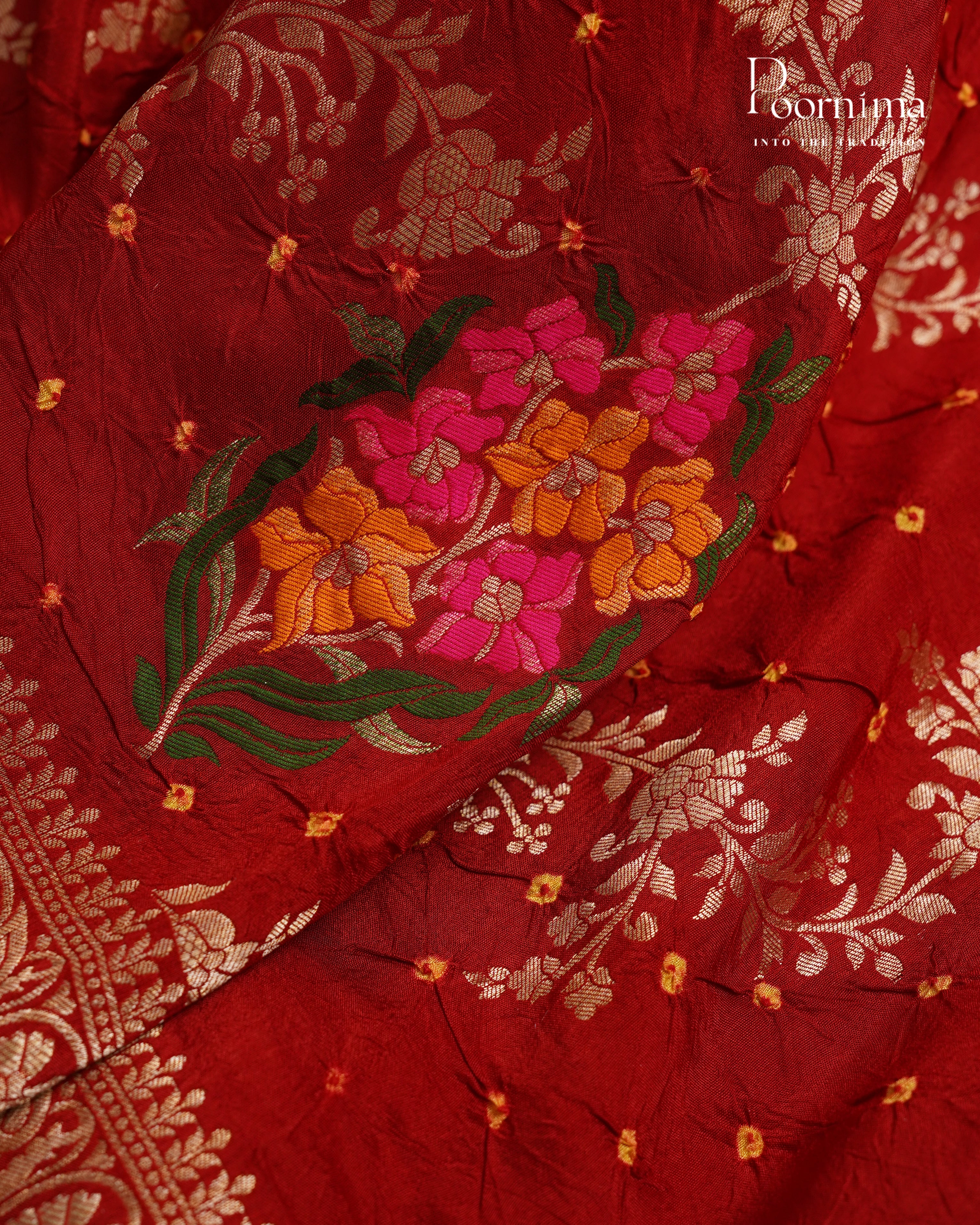 Tussar Georgette Sraee Red combination with zari woven all over