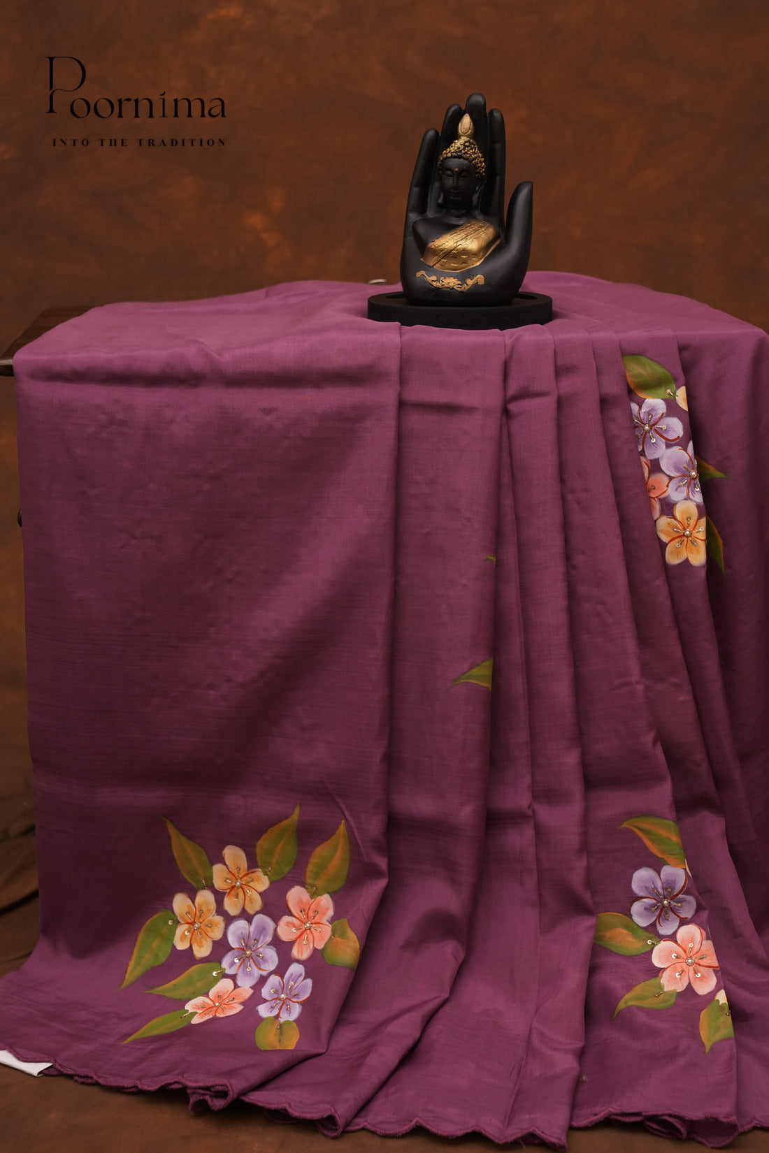 MANGALAGIRI HAND PRINTED SAREE- MULBERRY