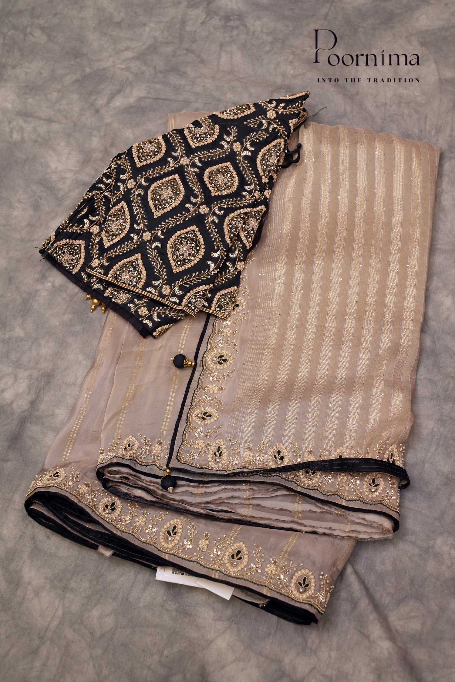 DESIGNER WORK SAREE- GREY
