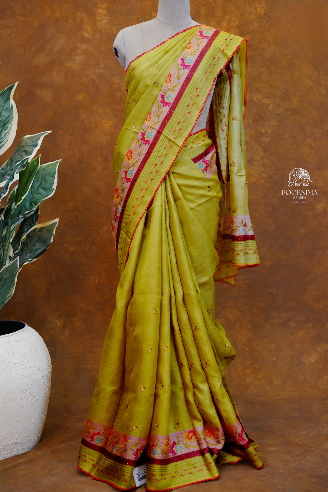 HANDLOOM TUSSAR SAREE - WARM OLIVE