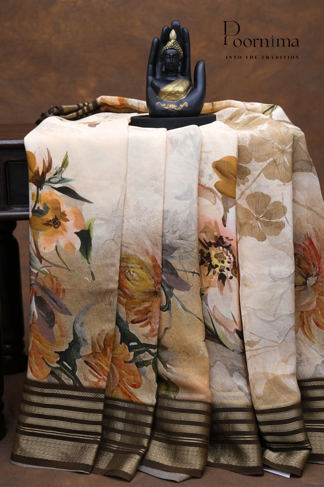 SEMI MYSORE SILK PRINTED SAREE-CREAM