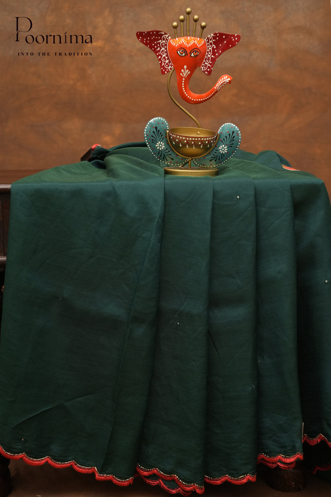 MANGALAGIRI HAND PRINTED SAREE-BOTTLE GREEN