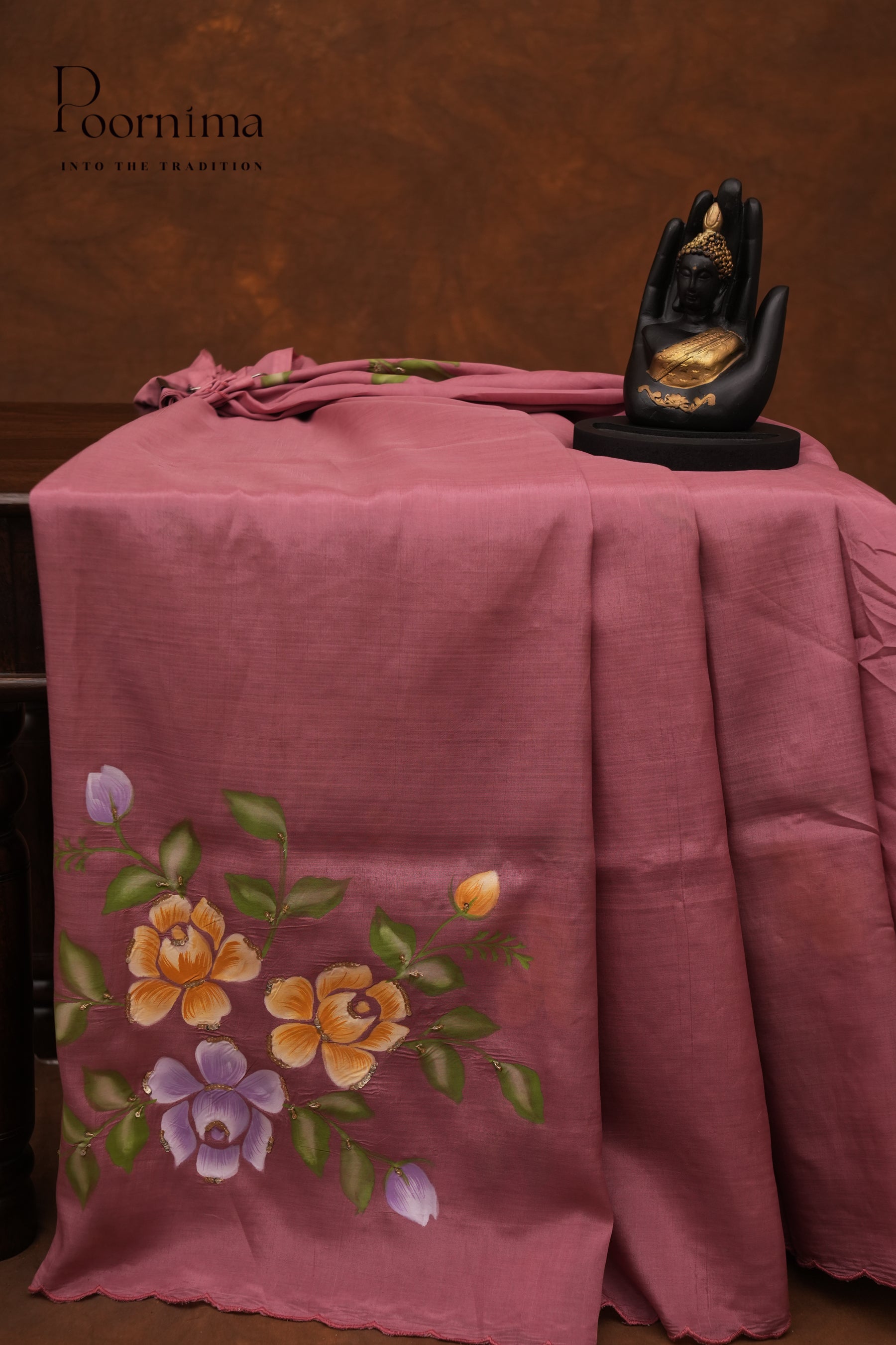 MANGALAGIRI HAND PRINTED SAREE-ONION PINK