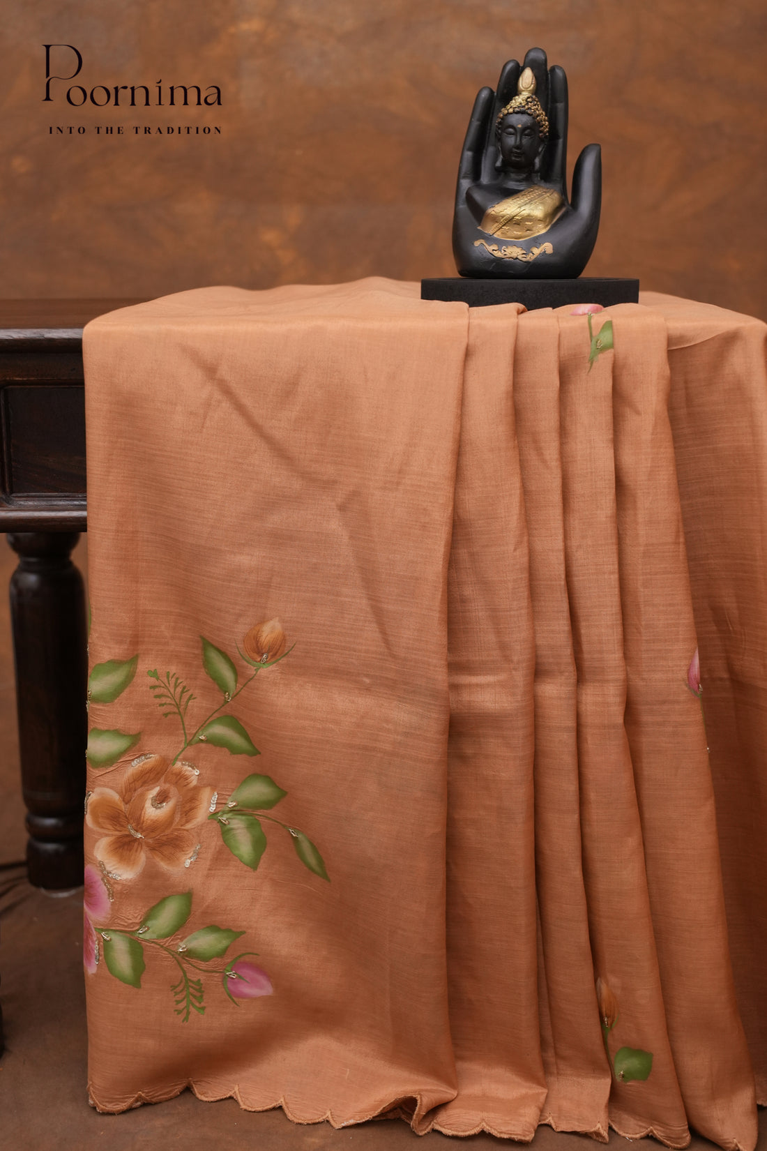 MANGALAGIRI HAND PRINTED SAREE-PEACH