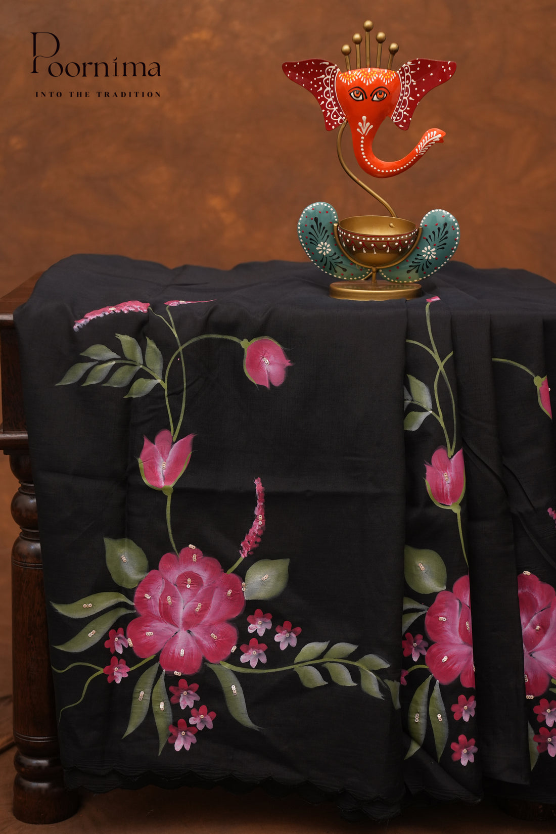 MANGALAGIRI HAND PRINTED SAREE- BLACK