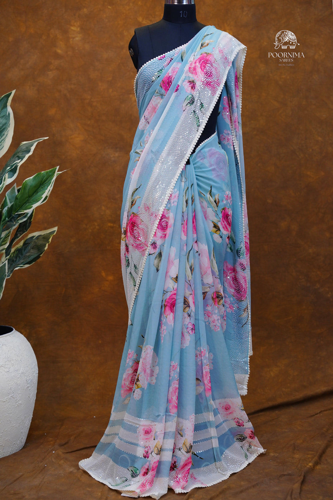 GEORGETTE DIGITAL PRINT SAREE - SKY BLUE