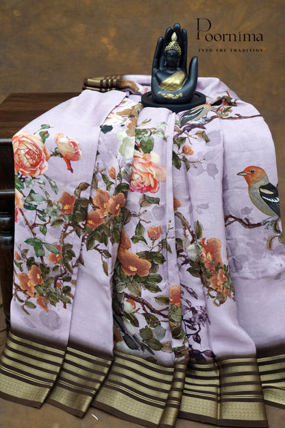 SEMI MYSORE SILK PRINTED SAREE-LIGHT PURPLE