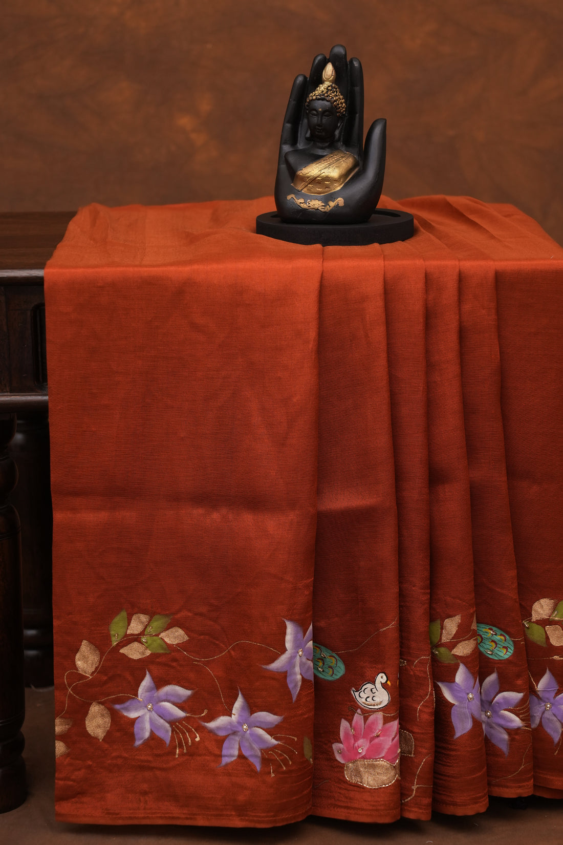 MANGALAGIRI HAND PRINTED SAREE-RUST ORANGE