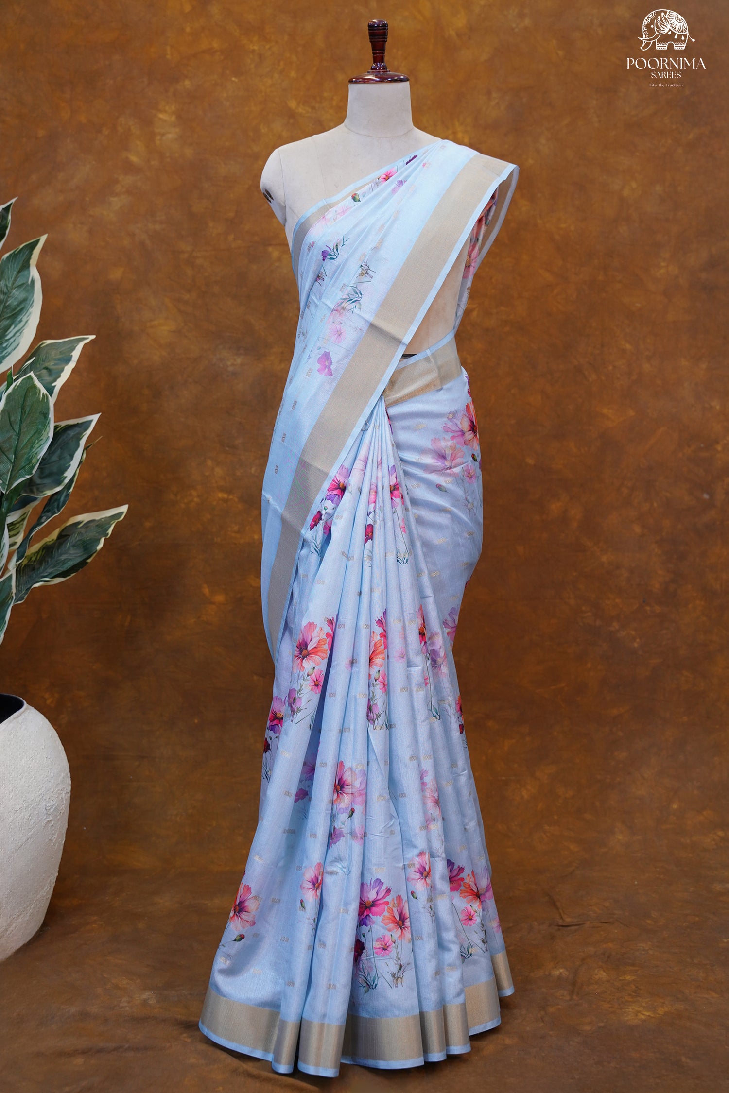 CHANDERI SAREE - BABY BLUE