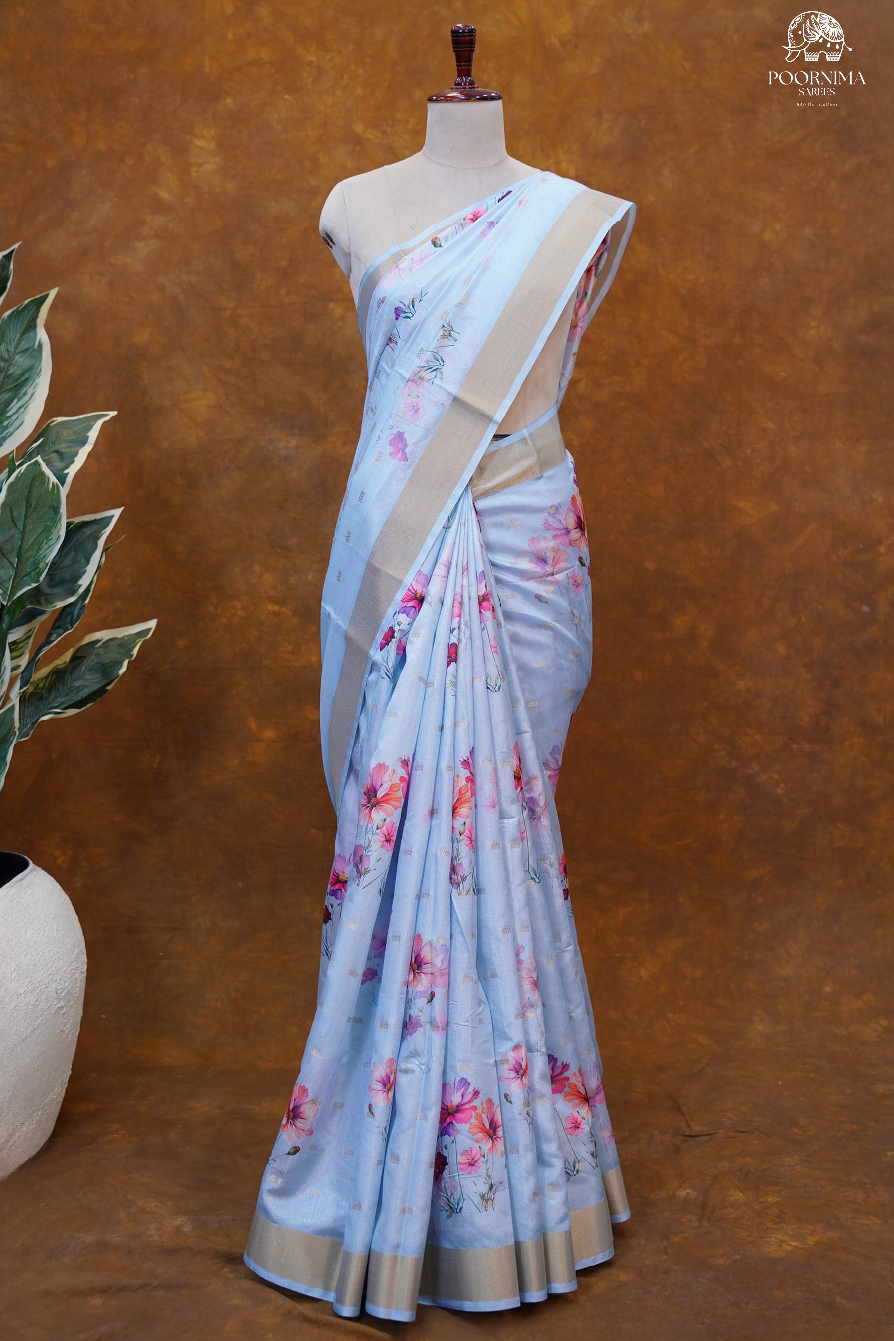 CHANDERI SAREE - BABY BLUE