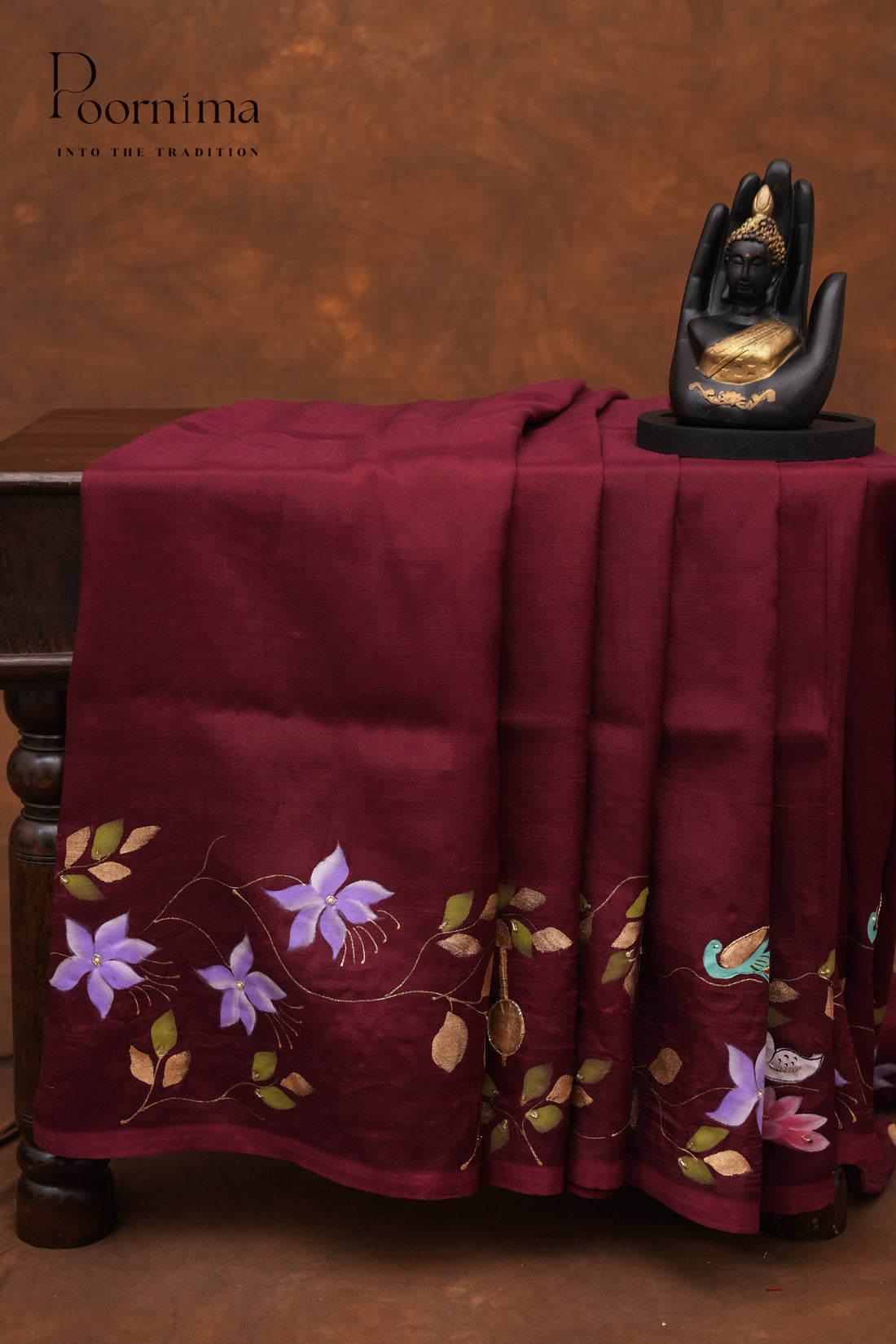 MANGALAGIRI HAND PRINTED SAREE- MAROON