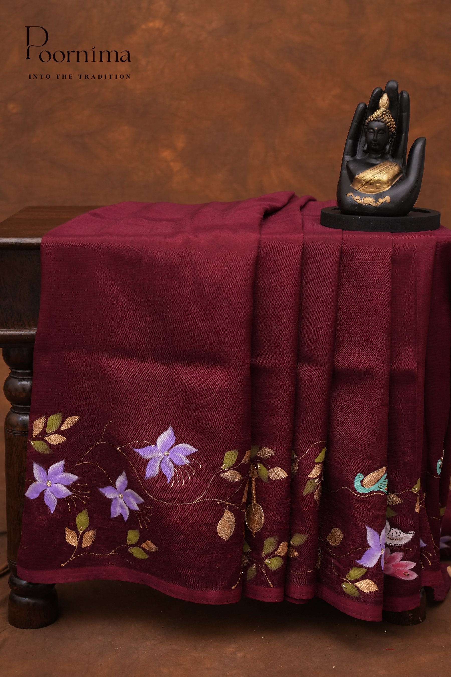 MANGALAGIRI HAND PRINTED SAREE- MAROON