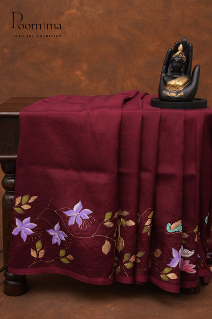 MANGALAGIRI HAND PRINTED SAREE- MAROON
