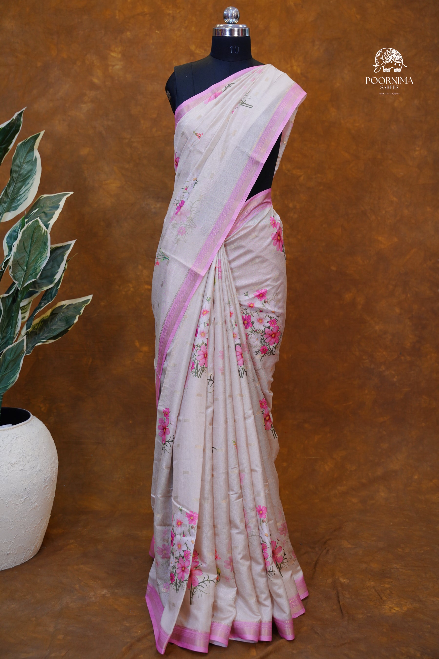 CHANDERI SAREE - BUTTER CREAM