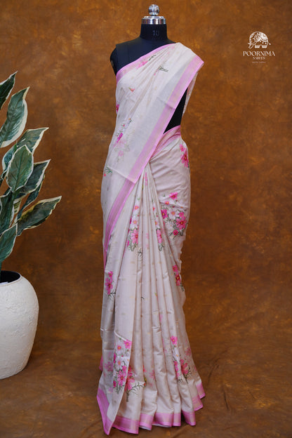 CHANDERI SAREE - BUTTER CREAM