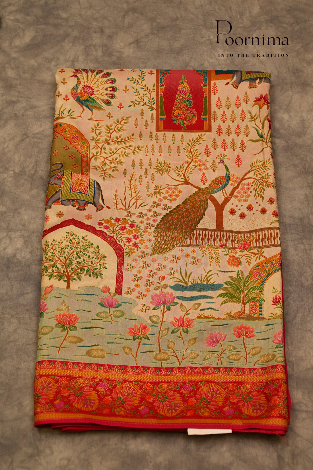 KASHMIR SILK SAREE- HALF WHITE