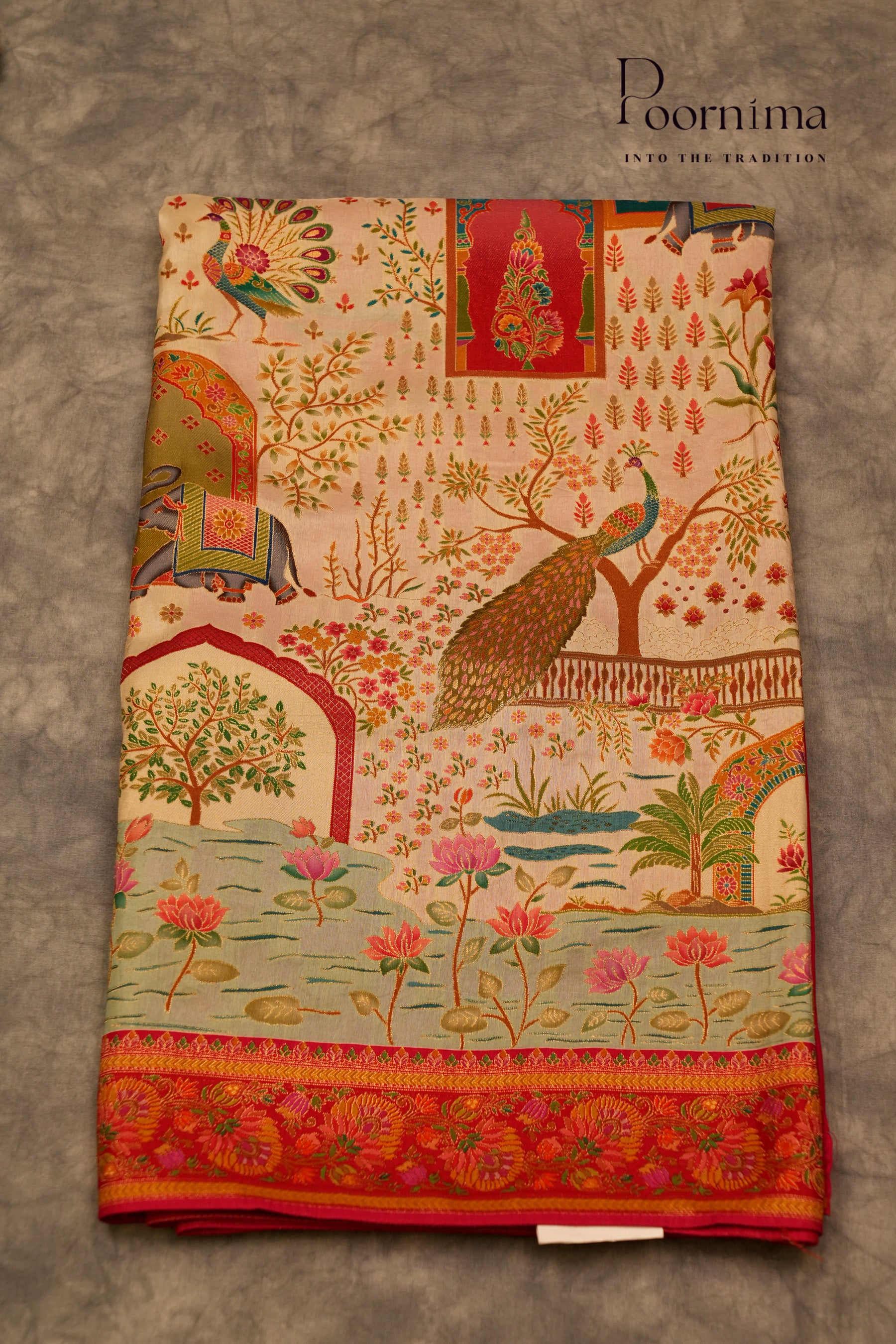 KASHMIR SILK SAREE- HALF WHITE