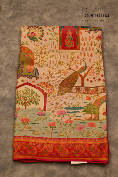 KASHMIR SILK SAREE- HALF WHITE