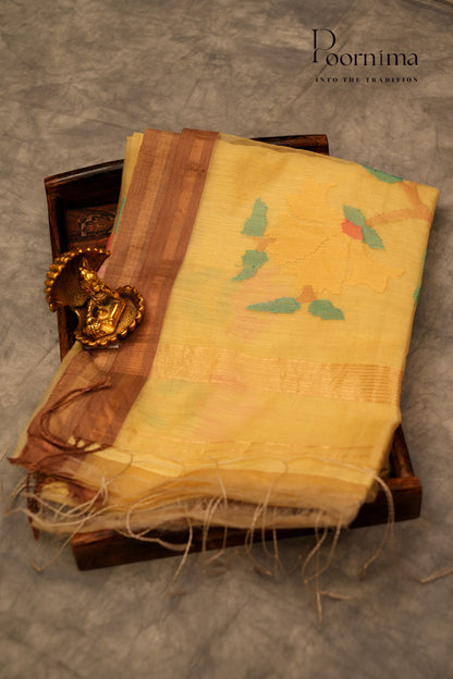MATKA JAMDANI SAREE- PALE YELLOW