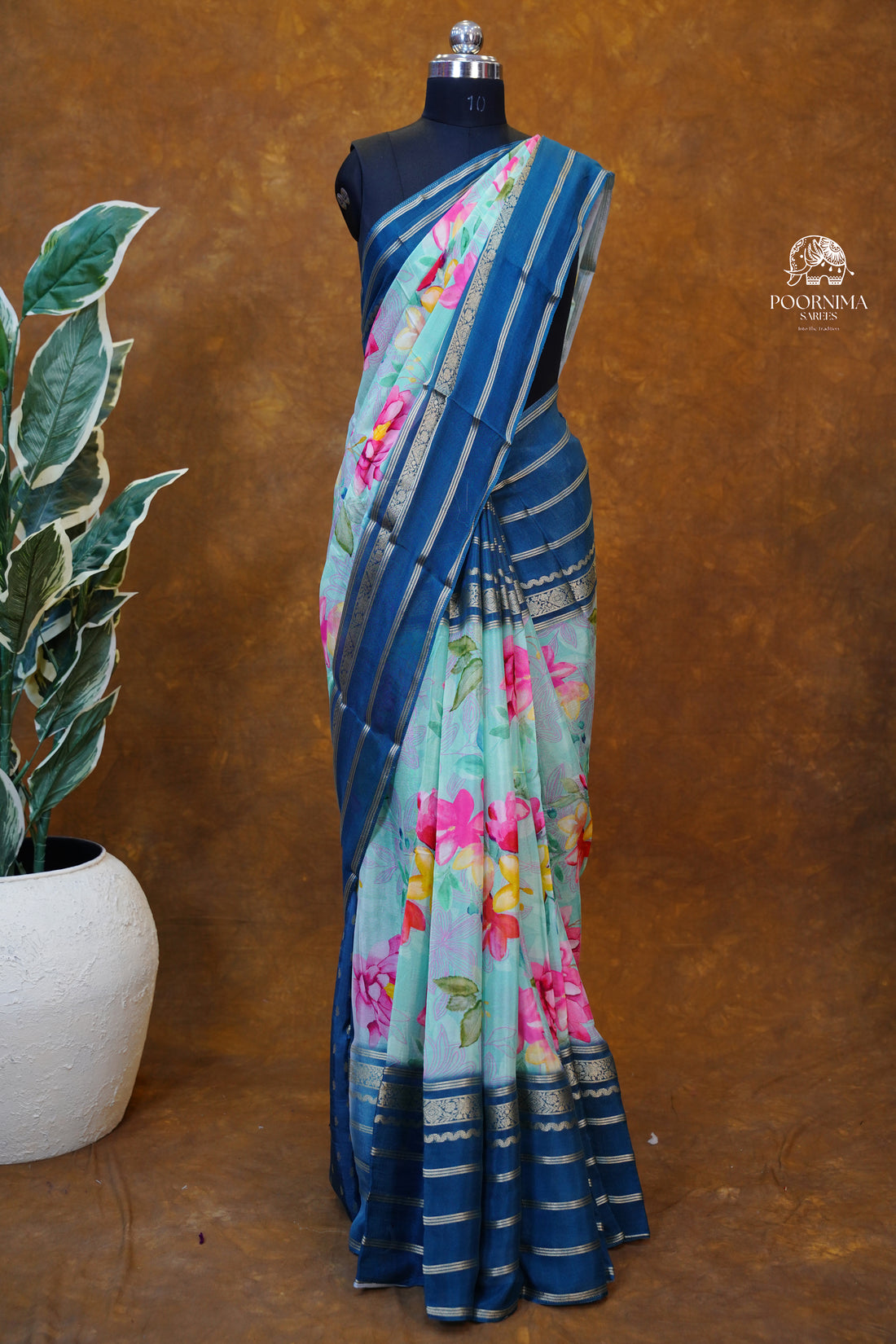 MYSORE CRAPE DIGITAL PRINTED SAREE -SKY BLUE