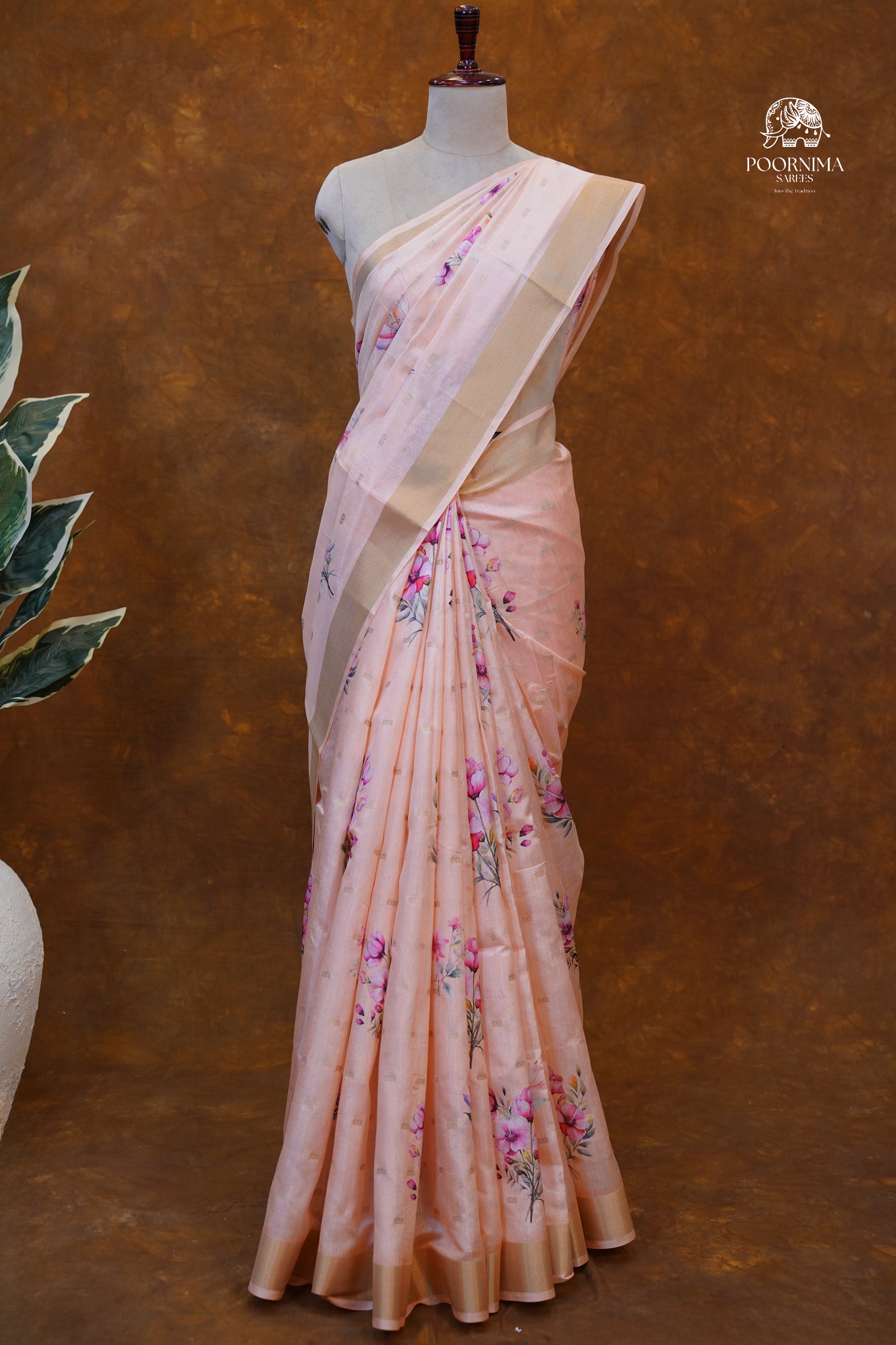 CHANDERI SAREE - CRAYOLA PEACH