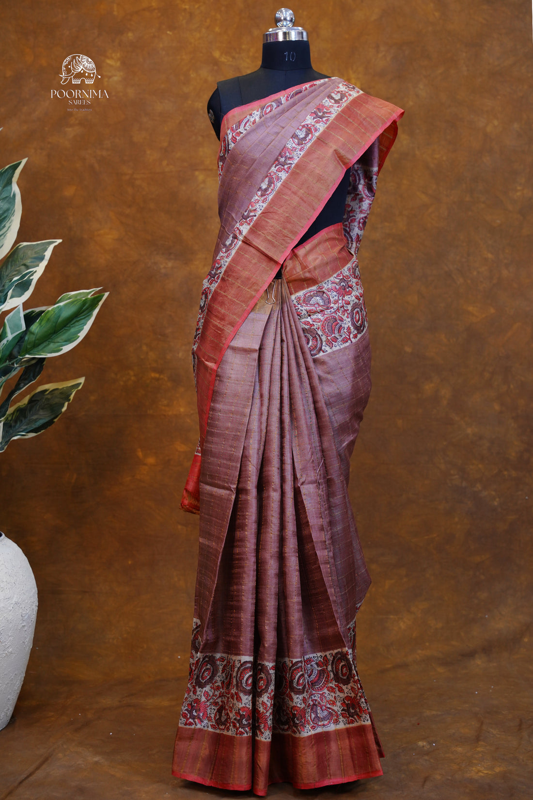 PURE TUSSAR SAREE - COPPER BROWN