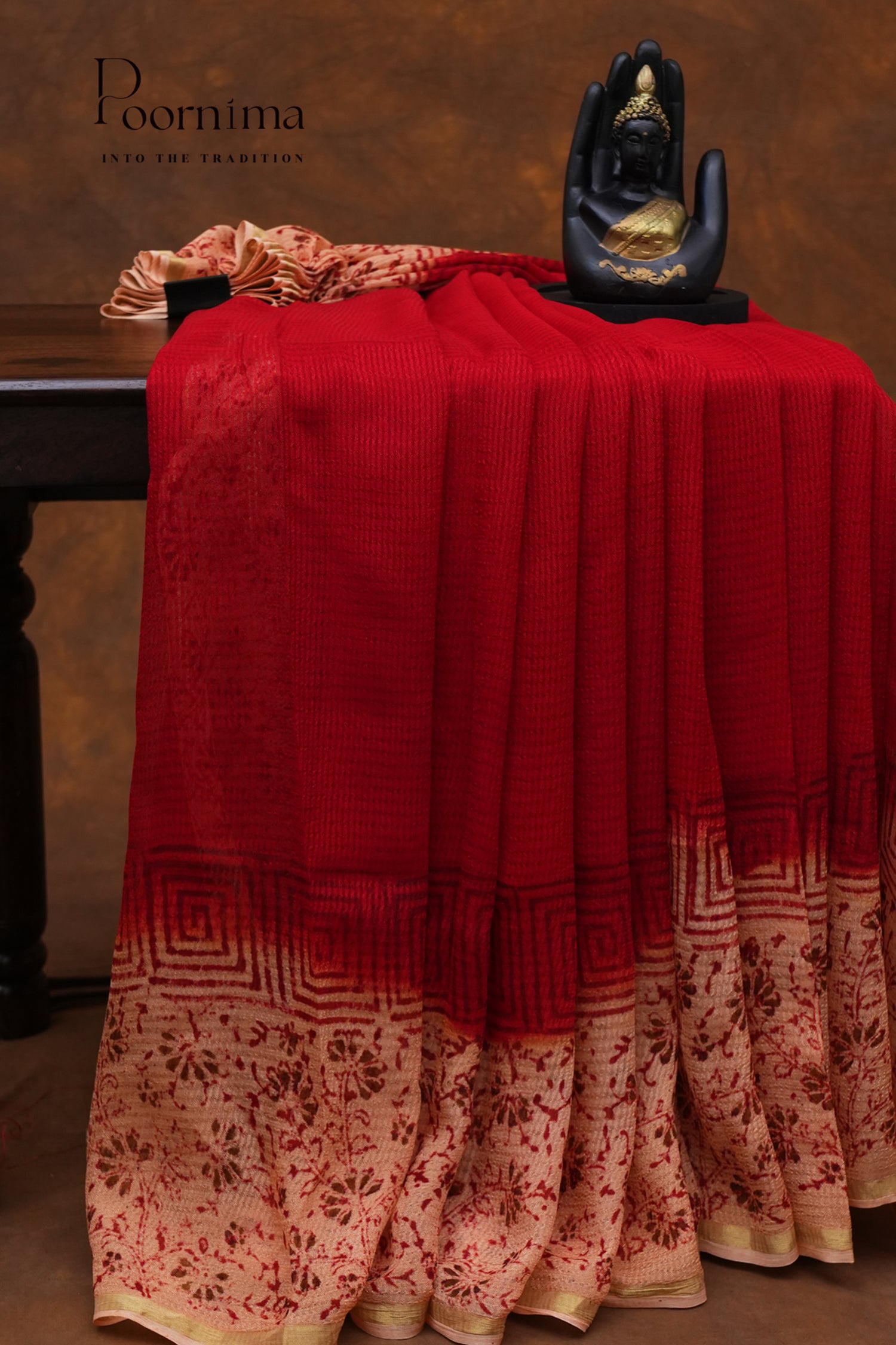 CHECKS GEORGETTE BLOCK PRINT SAREE-RED