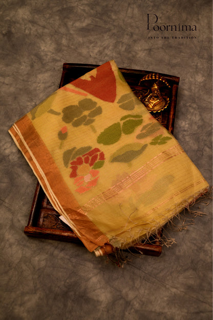 TUSSAR JAMDANI SAREE- PASTEL YELLOW