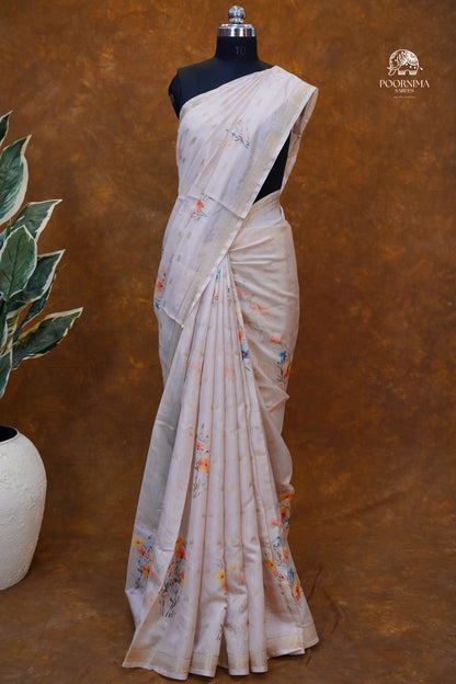 CHANDERI SAREE  - BEIGE CREAM