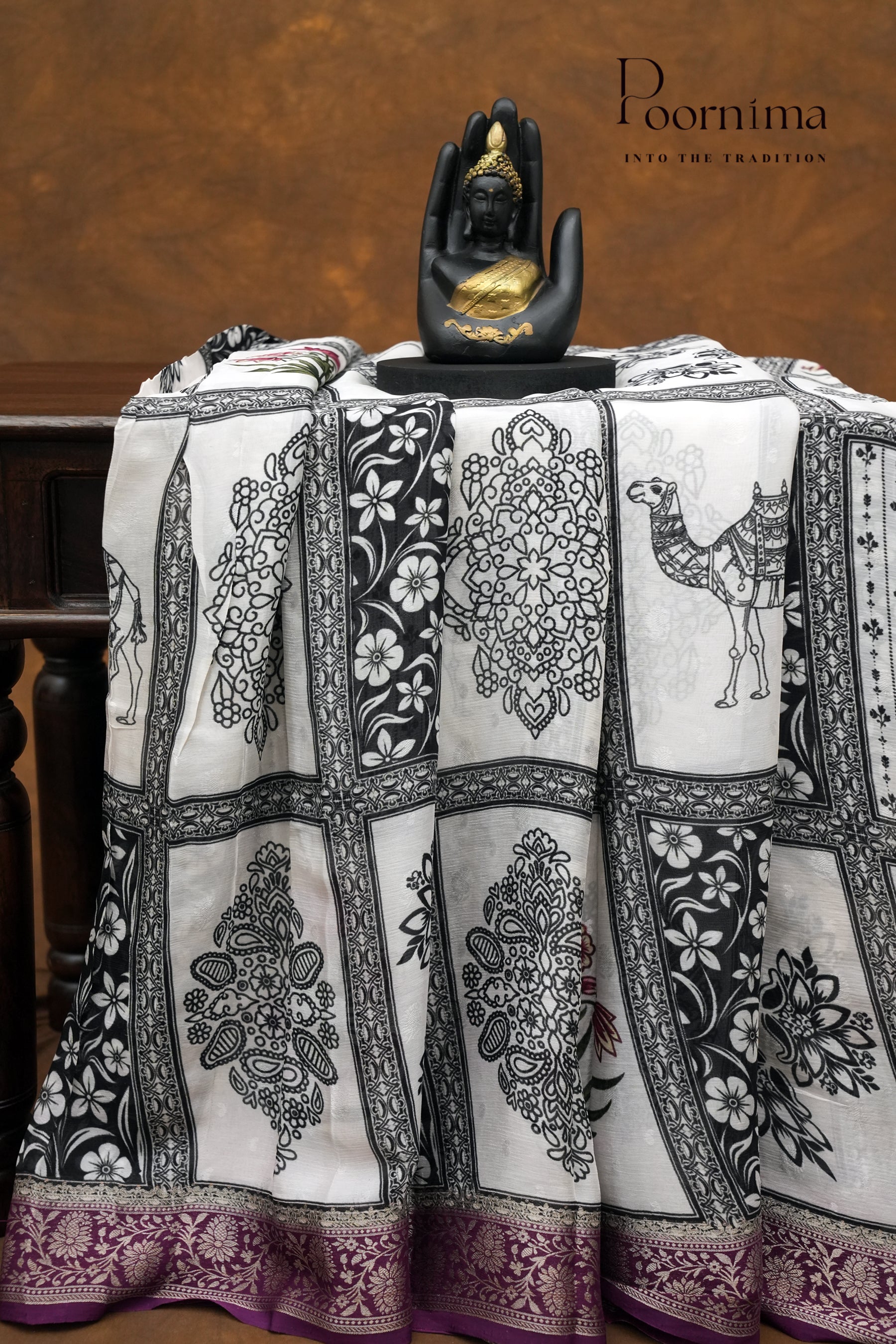 SEMI MYSORE SILK PRINTED SAREE-WHITE