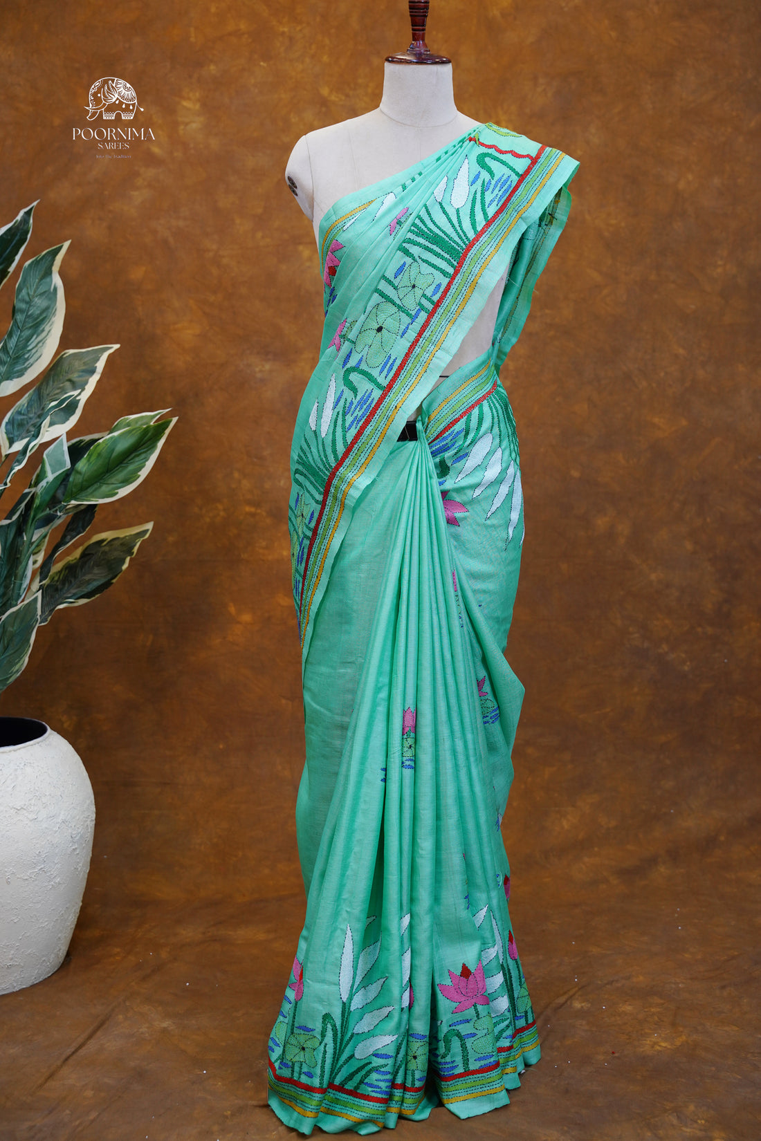 HANDLOOM TUSSAR SAREE -  MINT GREEN