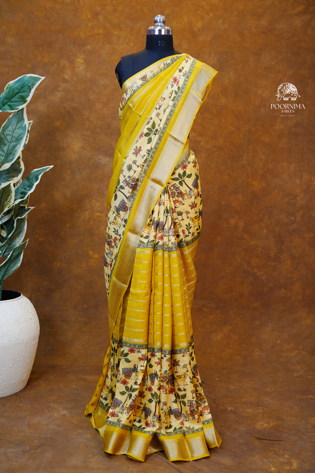 MYSORE CRAPE DIGITAL PRINTED SAREE - YELLOW