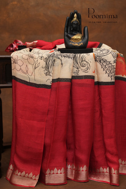 SEMI MYSORE SILK PRINTED SAREE- WHITE