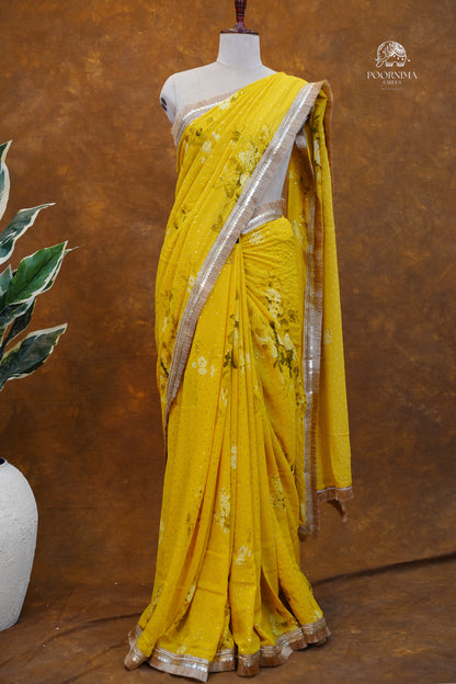 GEORGETTE SAREE - BRIGHT YELLOW