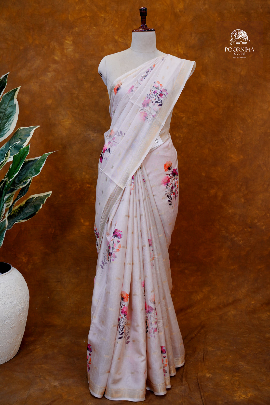 CHANDERI SAREE - BEIGE CREAM