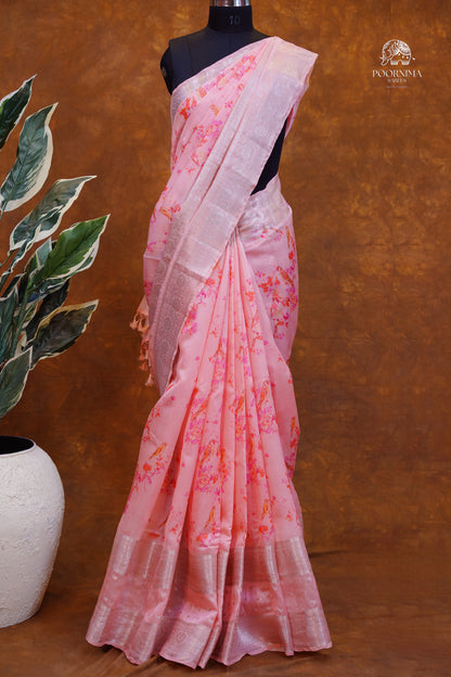 BANARASI SILK FUSION SAREE - PEACH PINK