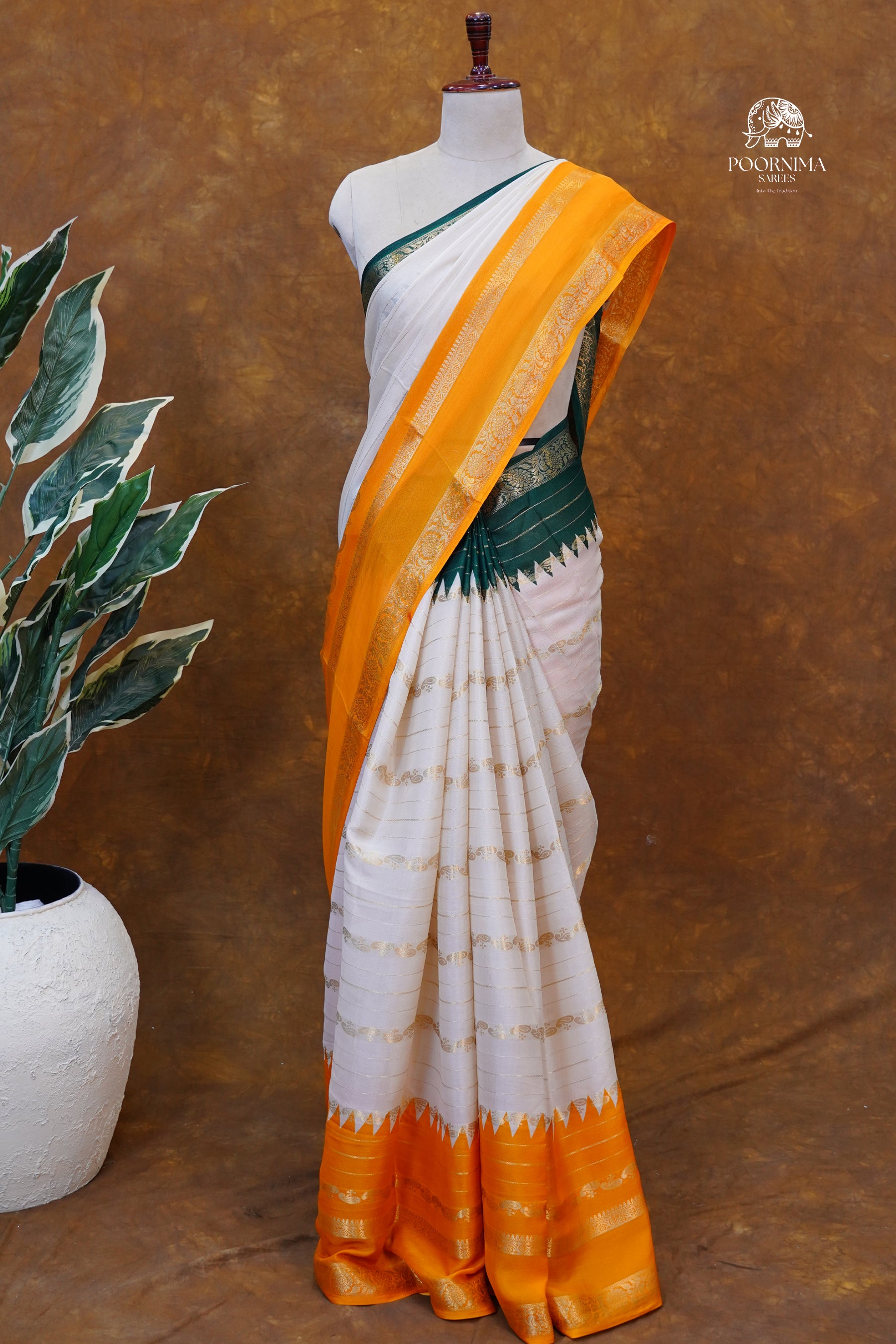 VISCOSE GEORGETTE SAREE WITH GANGA JAMUNA BORDER