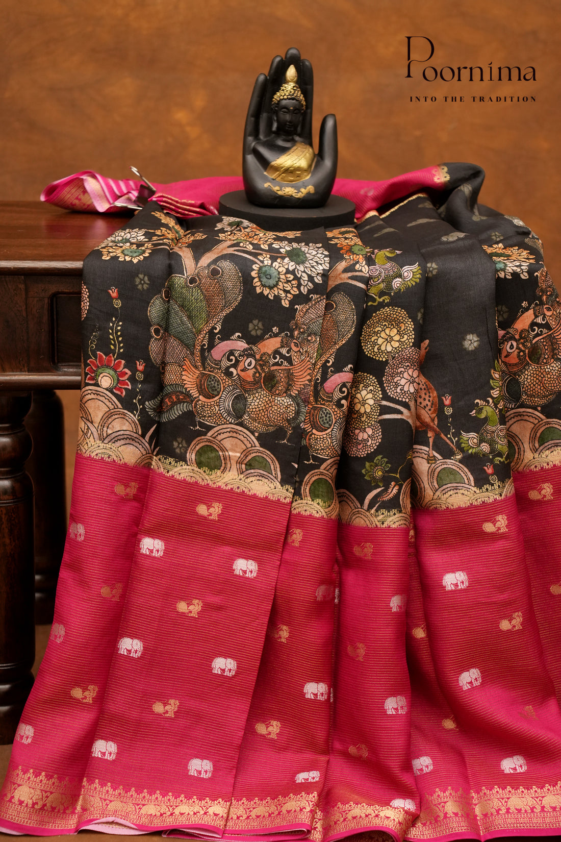 SEMI MYSORE SILK PRINTED SAREE-BLACK