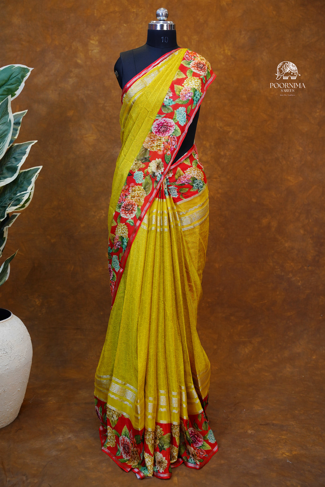 MYSORE CRAPE SAREE- YELLOW