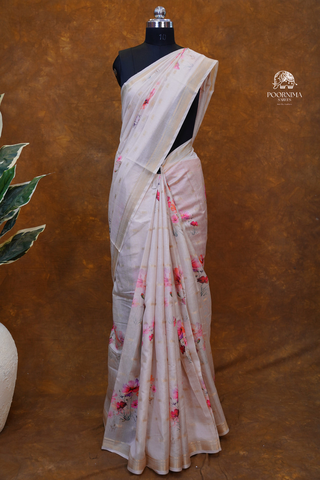 CHANDERI SAREE - BEIGE CREAM