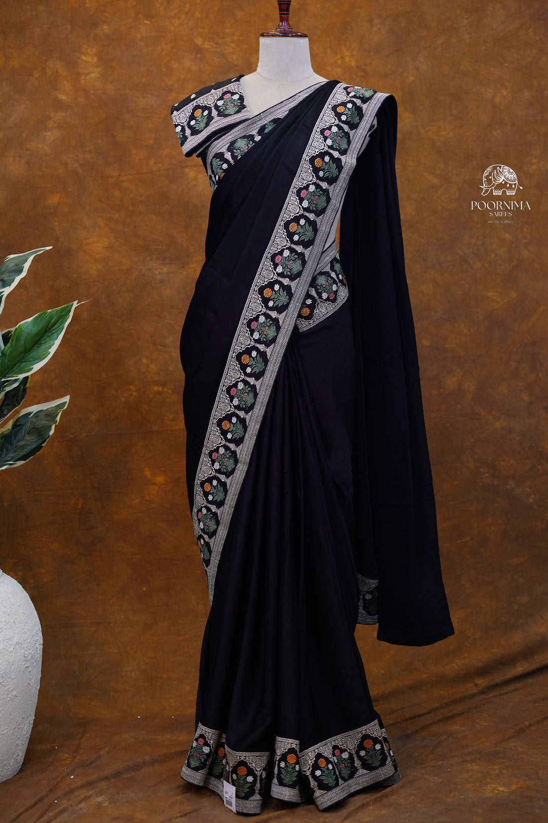 SATIN CRAPE WITH SABYASACHI INSPIRED BORDER SAREE - BLACK