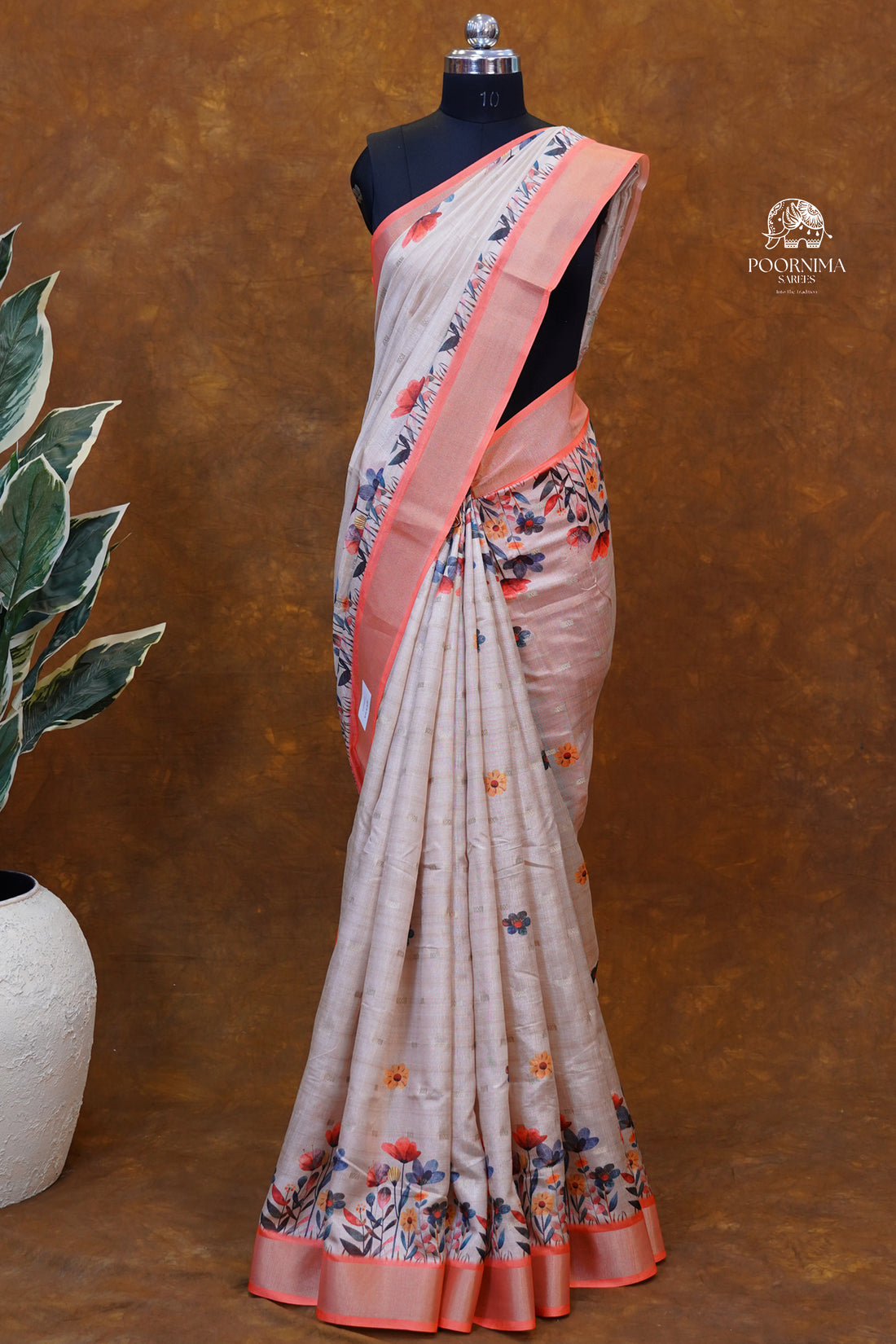 CHANDERI SAREE - BEIGE CREAM