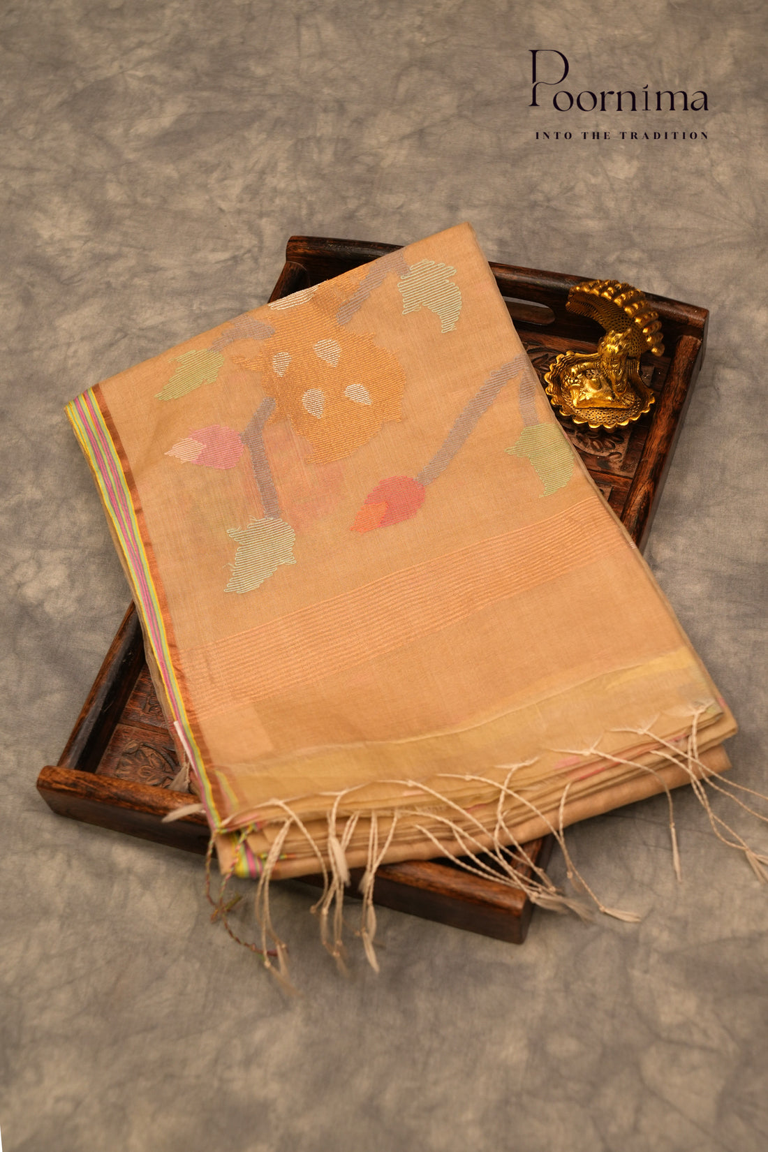 TUSSAR JAMDANI SAREE- PALE BROWN